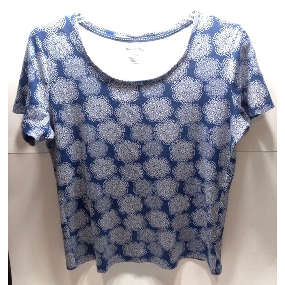 White Stag Tops - White Stag Womens Medium Short Sleeve Tee Shirt Boho Design Details Blue White